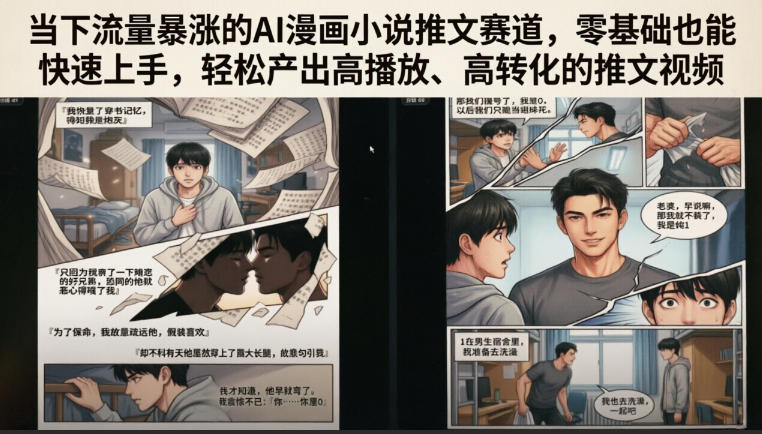 当下流量暴涨的AI漫画小说推文赛道，零基础也能快速上手，轻松产出高播放、高转化的推文视频-淘金社:轻创终点站
