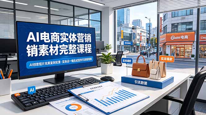 AI电商实体营销素材完整课程，AI创意短片完美复刻实景，实体店一键生成宣传引流短视频-淘金社:轻创终点站
