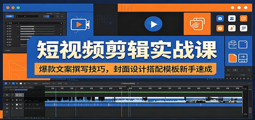 短视频剪辑实战课：爆款文案撰写技巧，封面设计搭配模板新手速成-淘金社:轻创终点站
