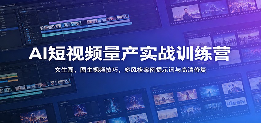 AI短视频量产实战训练营：文生图，图生视频技巧，多风格案例提示词与高清修复-淘金社:轻创终点站