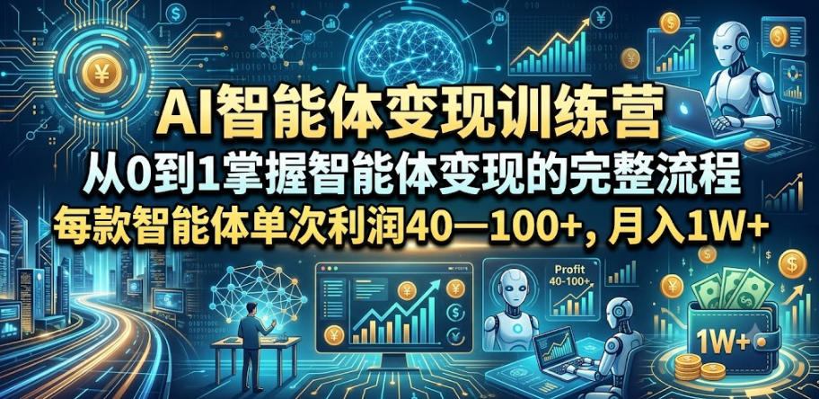 AI智能体变现训练营，从0到1掌握智能体变现的完整流程，每款智能体单次利润40—100+，月入1W+-淘金社:轻创终点站