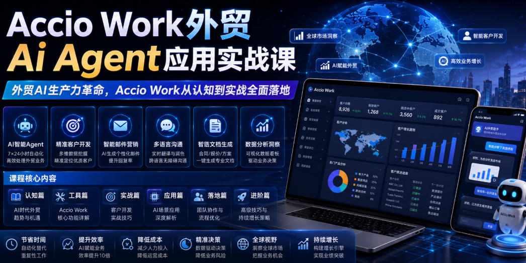 Accio Work外贸Ai Agent应用实战课，外贸AI生产力革命，Accio Work从认知到实战全面落地-淘金社:轻创终点站