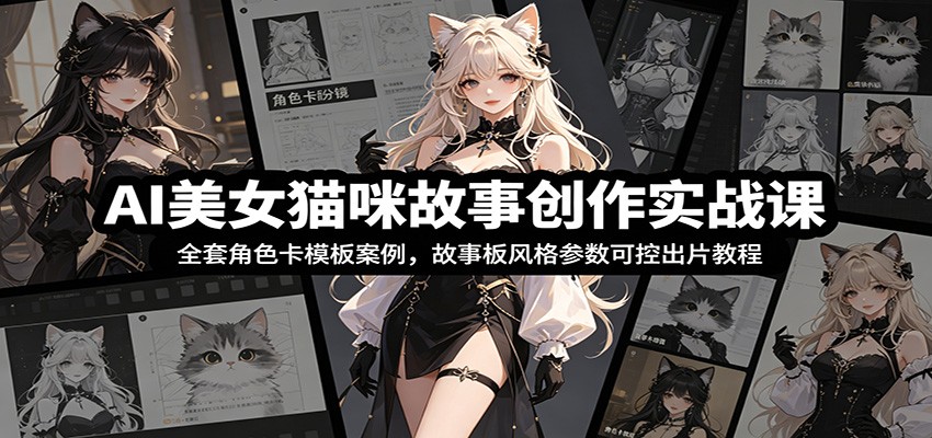 AI美女猫咪故事创作实战课：全套角色卡模板案例，故事板风格参数可控出片教程-淘金社:轻创终点站