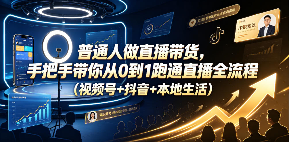 普通人做直播带货，手把手带你从0到1跑通直播全流程(视频号+抖音+本地生活)-淘金社:轻创终点站