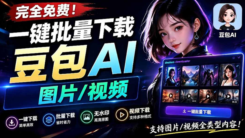 Github最新发布！一键批量下载豆包AI无水印图片/视频，简单易用，自动解析提示词-淘金社:轻创终点站