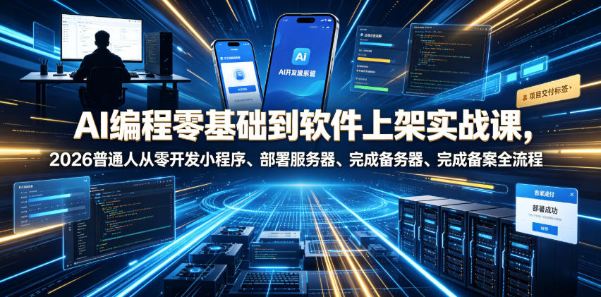 AI编程零基础到软件上架实战课，2026普通人从零开发小程序、部署服务器、完成备案全流程项目落地教程-淘金社:轻创终点站
