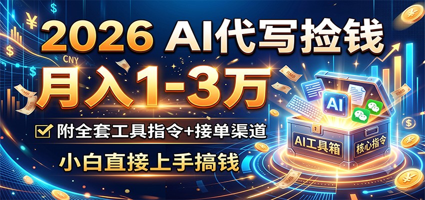 2026 AI代写捡钱，月入1-3万，附全套工具指令+接单渠道，小白直接上手搞钱-淘金社:轻创终点站
