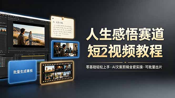 人生感悟赛道短视频教程，零基础轻松上手，AI文案剪辑全套实操可批量出片-淘金社:轻创终点站