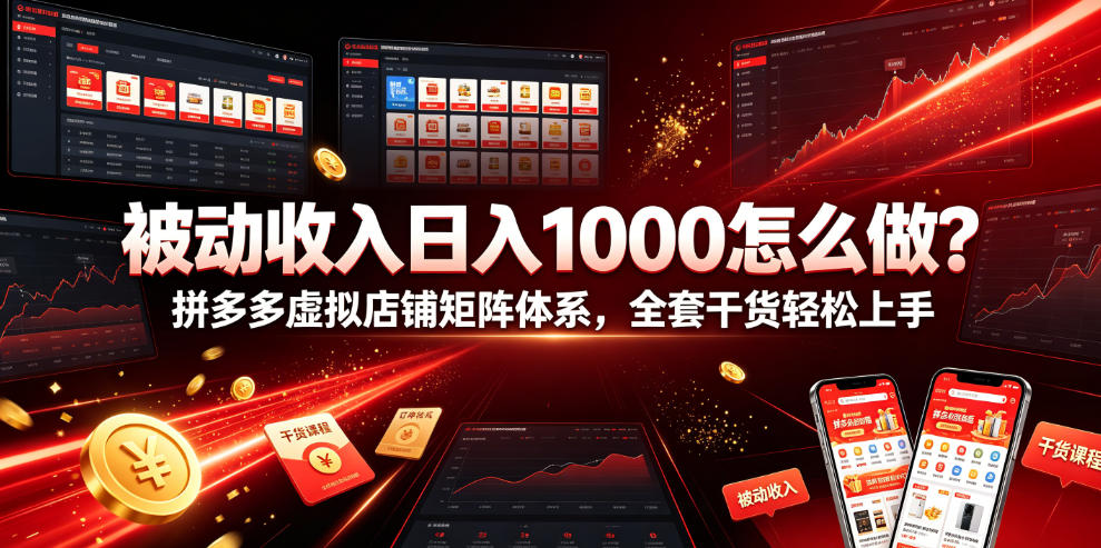被动收入日入1000怎么做？拼多多虚拟店铺矩阵体系，全套干货轻松上手【揭秘】-淘金社:轻创终点站