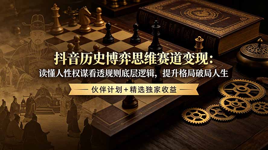 抖音历史博弈思维赛道变现：读懂人性权谋看透规则底层逻辑，提升格局破局人生，伙伴计划+精选独家收益-淘金社:轻创终点站