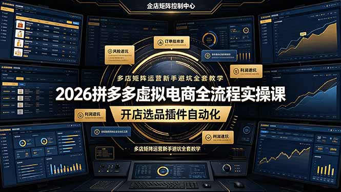 2026拼多多虚拟电商全流程实操课，开店选品插件自动化，多店矩阵运营新手避坑全套教学-淘金社:轻创终点站