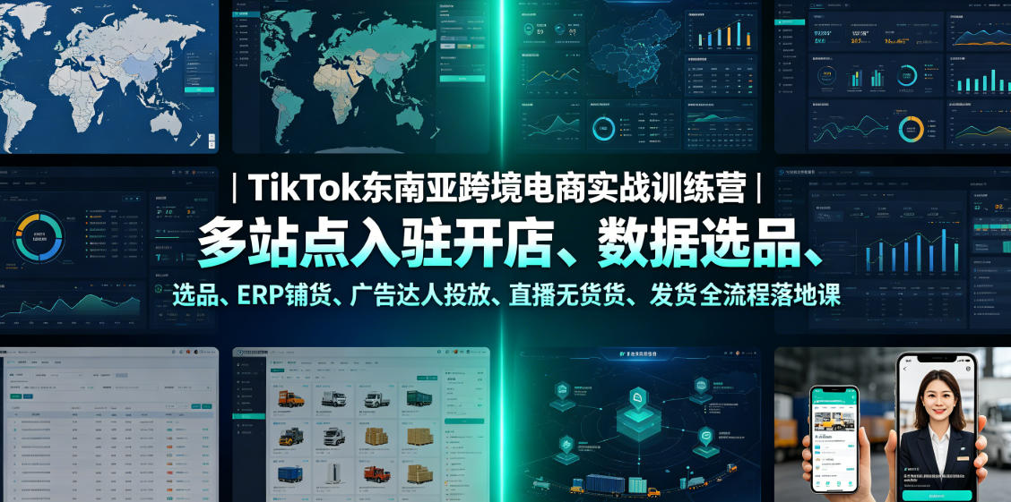TikTok东南亚跨境电商实战训练营｜多站点入驻开店、数据选品、ERP铺货、广告达人投放、直播无货源发货全流程落地课-淘金社:轻创终点站