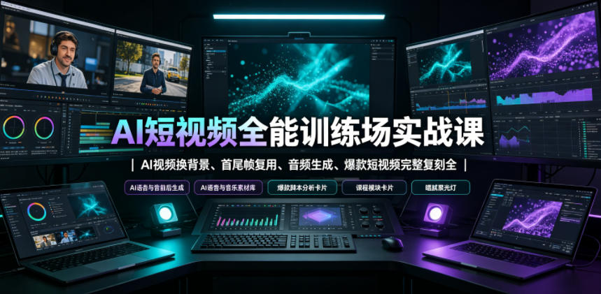AI短视频全能训练场实战课｜AI视频换背景、首尾帧复用、音频生成、爆款短视频完整复刻全套实操教学-淘金社:轻创终点站