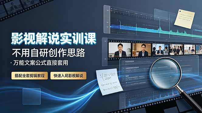影视解说实训课：不用自研创作思路，万能文案公式直接套用，搭配全套剪辑教程，快速入局影视解说-淘金社:轻创终点站