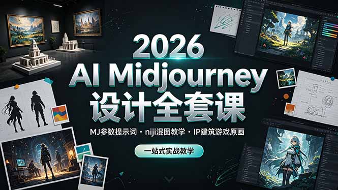 2026 AI Midjourney设计全套课，MJ参数提示词niji混图教学，IP建筑游戏原画一站式实战教学-淘金社:轻创终点站