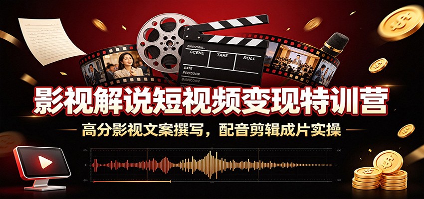 影视解说短视频变现特训营：高分影视文案撰写，配音剪辑成片实操-淘金社:轻创终点站