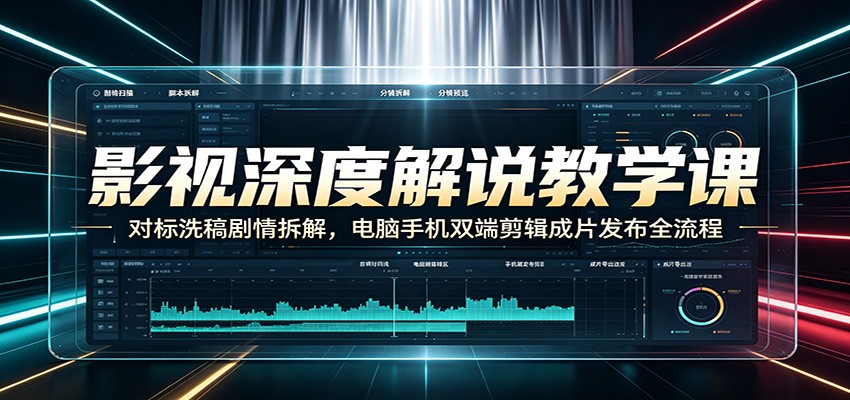影视深度解说教学课：对标洗稿剧情拆解，电脑手机双端剪辑成片发布全流程-淘金社:轻创终点站