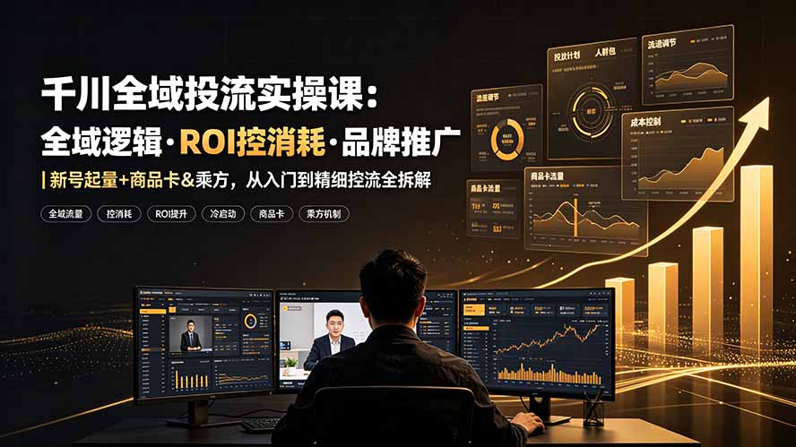 千川全域投流实操课：全域逻辑·ROI控消耗·品牌推广｜新号起量+商品卡&乘方，从入门到精细控流全拆解-淘金社:轻创终点站