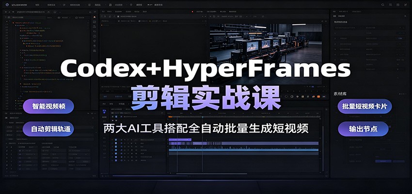Codex+HyperFrames剪辑实战课：两大AI工具搭配全自动批量生成短视频-淘金社:轻创终点站