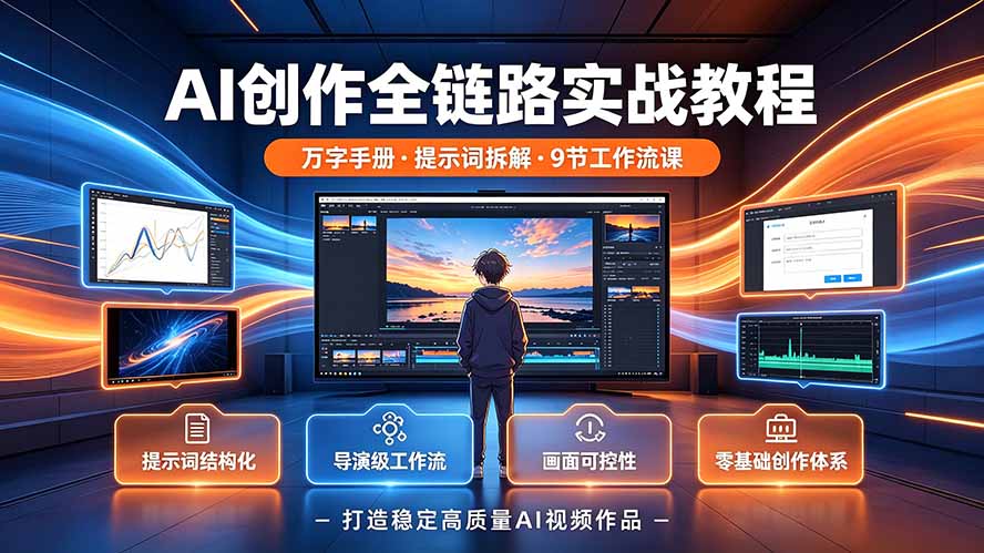 AI创作全链路实战教程|万字手册·提示词拆解·9节工作流课,打造稳定高质量AI视频作品-淘金社:轻创终点站