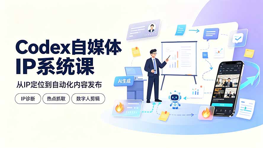 Codex自媒体IP系统课：IP诊断/热点抓取/IP蒸馏 Skill，爆款复刻数字人多平台自动发布教程-淘金社:轻创终点站