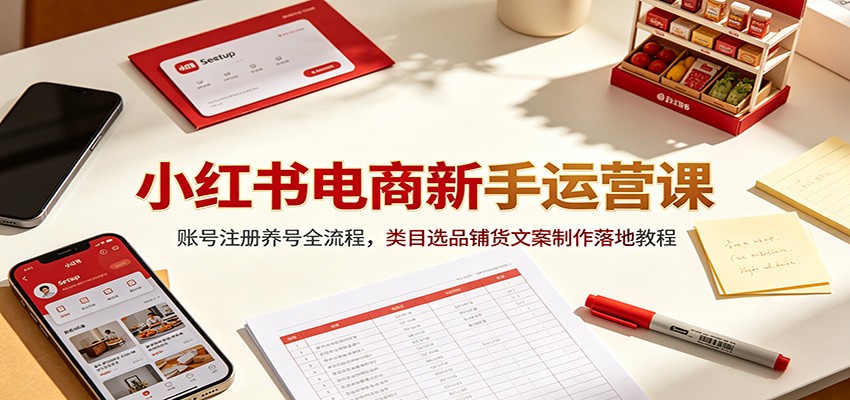 小红书电商新手运营课：账号注册养号全流程，类目选品铺货文案制作落地教程-淘金社:轻创终点站