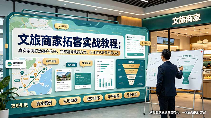 文旅商家拓客实战教程；真实案例打造客户信任，完整落地执行方案，行业避坑账号布局心法-淘金社:轻创终点站