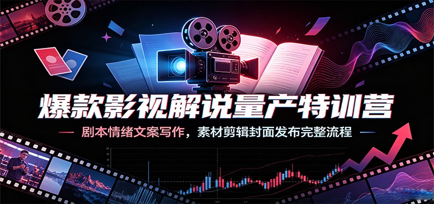 爆款影视解说量产特训营:剧本情绪文案写作,素材剪辑封面发布完整流程-淘金社:轻创终点站