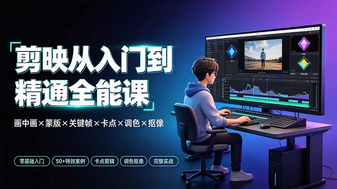 剪映从入门到精通全能课:画中画×蒙版×关键帧×卡点×调色×抠像,一站式掌握剪辑核心技能-淘金社:轻创终点站