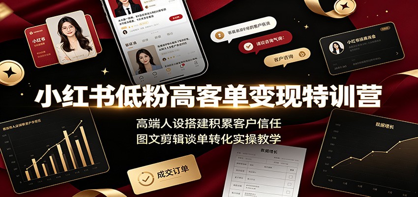 小红书低粉高客单变现特训营：高端人设搭建积累客户信任，图文剪辑谈单转化实操教学-淘金社:轻创终点站