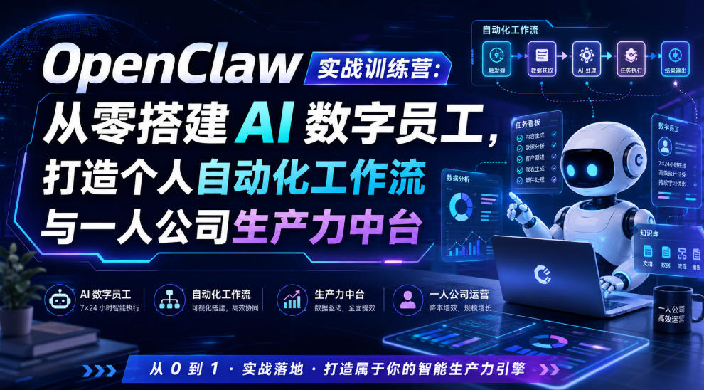 OpenClaw实战训练营:从零搭建AI数字员工,打造个人自动化工作流与一人公司生产力中台-淘金社:轻创终点站