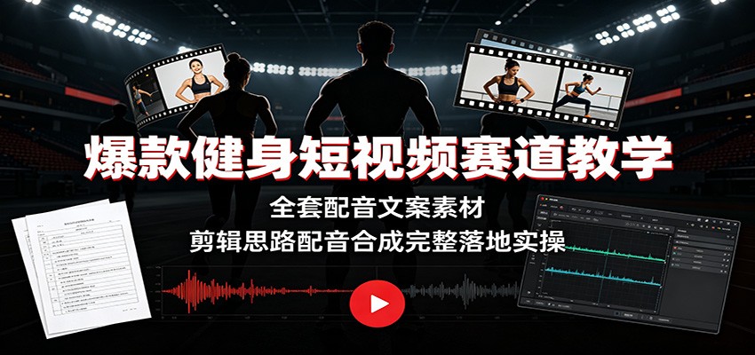 爆款健身短视频赛道教学：全套配音文案素材，剪辑思路配音合成完整落地实操-淘金社:轻创终点站