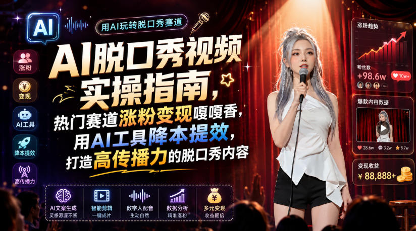 AI脱口秀视频实操指南，热门赛道涨粉变现嘎嘎香，用AI工具降本提效，打造高传播力的脱口秀内容-淘金社:轻创终点站