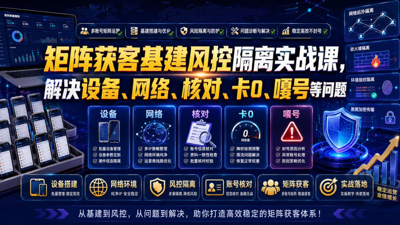 矩阵获客基建风控隔离实战课，解决设备、网络、核对、卡0、嘎号等问题-淘金社:轻创终点站