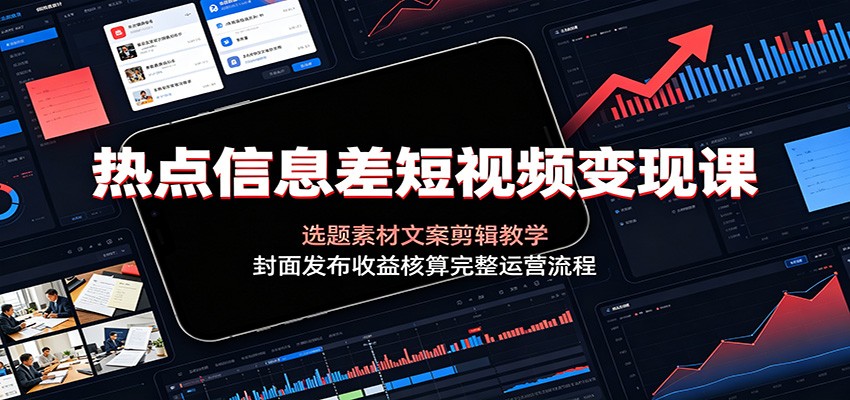 热点信息差短视频变现课：选题素材文案剪辑教学，封面发布收益核算完整运营流程-淘金社:轻创终点站