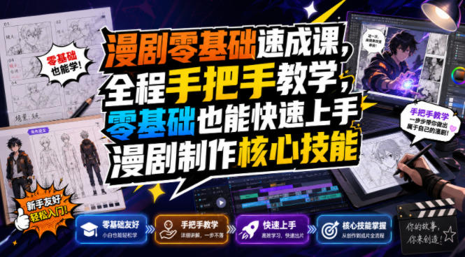 漫剧零基础速成课，全程手把手教学，零基础也能快速上手漫剧制作核心技能-淘金社:轻创终点站