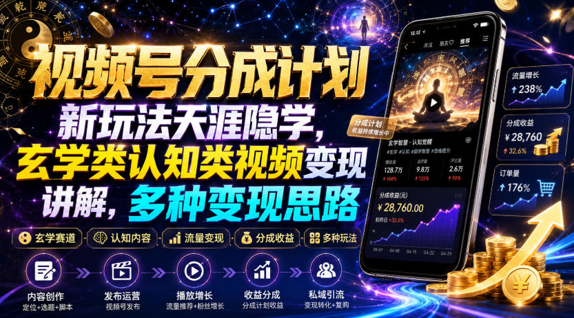 视频号分成计划新玩法天涯隐学，玄学类认知类视频变现讲解，多种变现思路-淘金社:轻创终点站