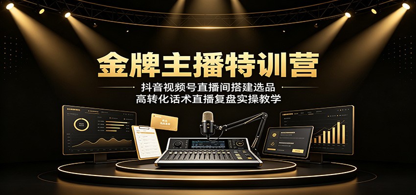 金牌主播特训营：抖音视频号直播间搭建选品，高转化话术直播复盘实操教学-淘金社:轻创终点站