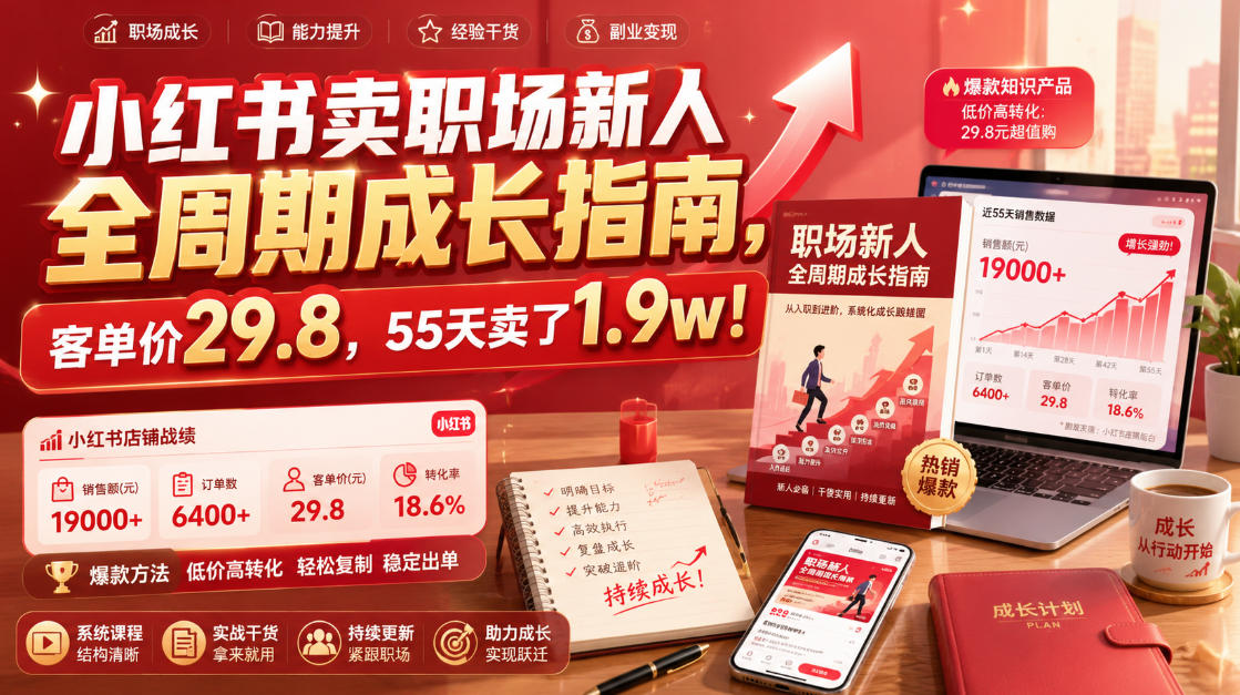 小红书卖职场新人全周期成长指南，客单价29.8，55天卖了1.9w！-淘金社:轻创终点站
