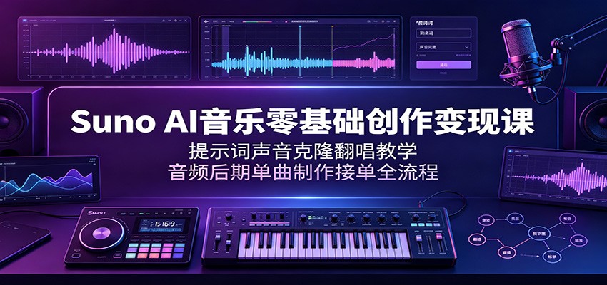 Suno AI音乐零基础创作变现课：提示词声音克隆翻唱教学，音频后期单曲制作接单全流程-淘金社:轻创终点站