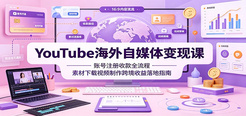 YouTube海外自媒体变现课：账号注册收款全流程，素材下载视频制作跨境收益落地指南-淘金社:轻创终点站