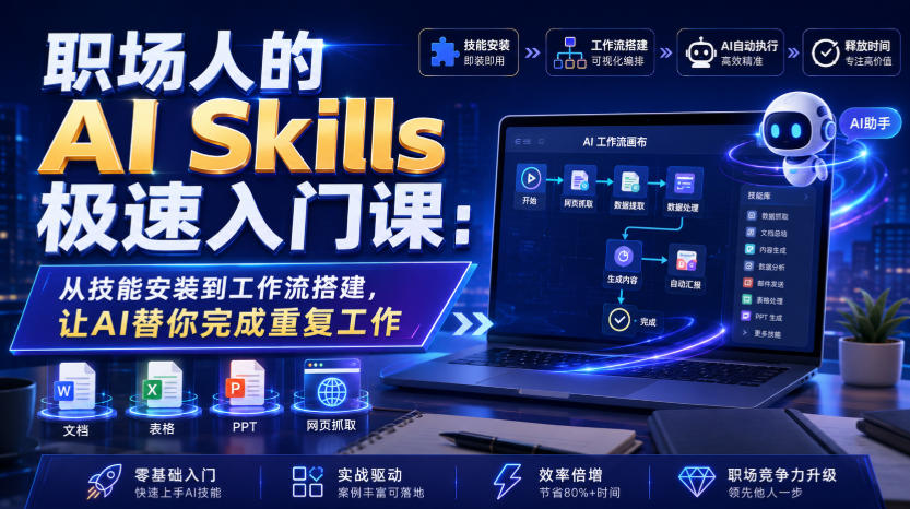 职场人的AI Skills极速入门课：从技能安装到工作流搭建，让AI替你完成重复工作-淘金社:轻创终点站