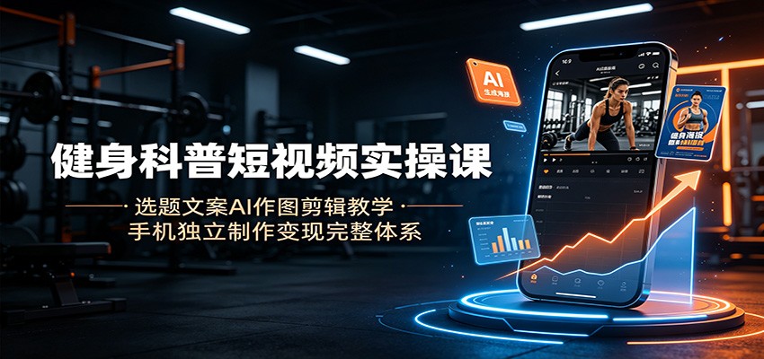 健身科普短视频实操课：选题文案AI作图剪辑教学，手机独立制作变现完整体系-淘金社:轻创终点站