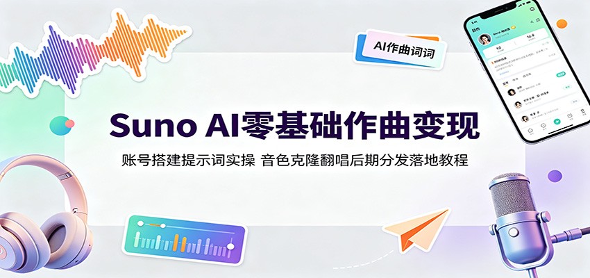 Suno AI零基础作曲变现：账号搭建提示词实操，音色克隆翻唱后期分发落地教程-淘金社:轻创终点站