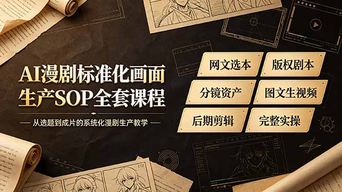 AI漫剧标准化画面生产SOP全套课程-更新,网文选本版权剧本分镜资产全覆盖,图文生视频后期剪辑完整实操教学-淘金社:轻创终点站