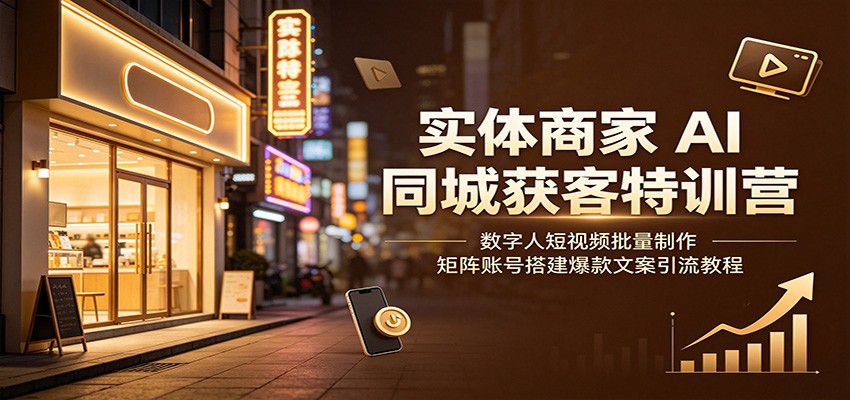 实体商家AI同城获客特训营：数字人短视频批量制作，矩阵账号搭建爆款文案引流教程-淘金社:轻创终点站