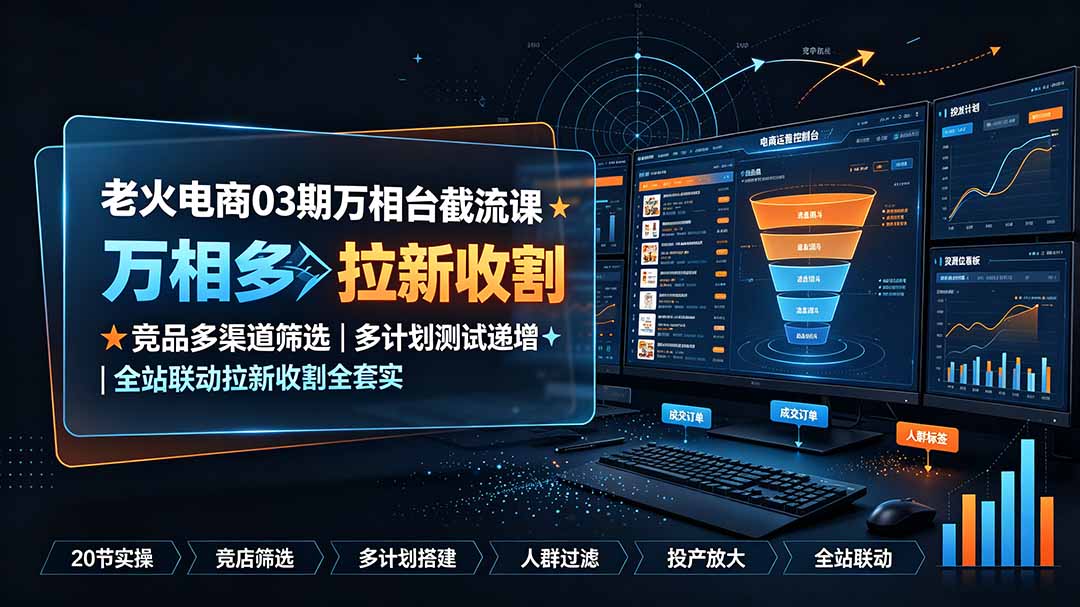 老火电商03期万相台截流课：竞品多渠道筛选｜多计划测试递增｜全站联动拉新收割全套实操教学-淘金社:轻创终点站