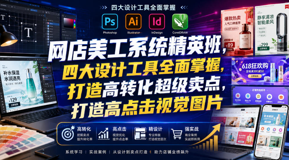 网店美工系统精英班，四大设计工具全面掌握，打造高转化超级卖点，打造高点击视觉图片(2026年7月)-淘金社:轻创终点站