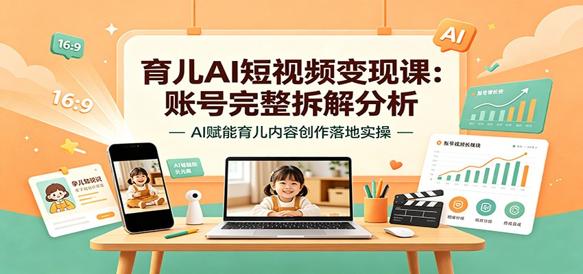 育儿AI短视频变现课：账号完整拆解分析，AI赋能育儿内容创作落地实操-淘金社:轻创终点站