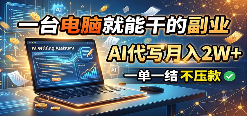 一台电脑就能干的副业，AI代写月入2W+，一单一结不压款-淘金社:轻创终点站